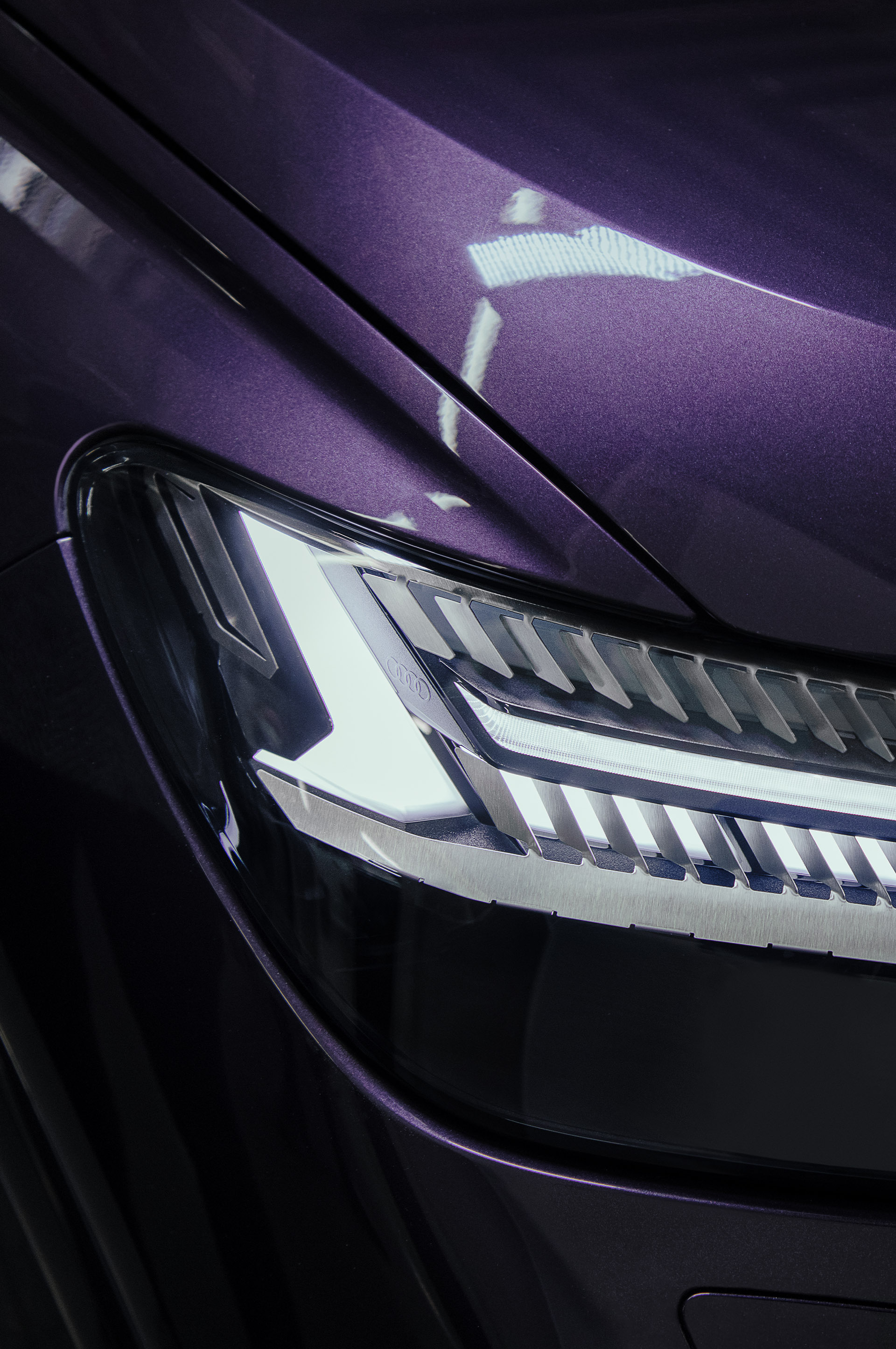 Close-up of the headlights on the new Audi Q4 e-tron.